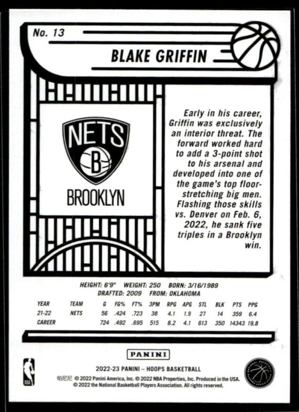 2022 Hoops Brooklyn Nets #13 Blake Griffin
