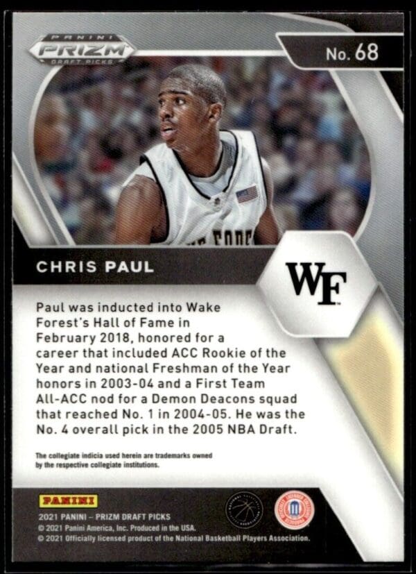 2021 Panini Prizm Draft Picks Wake Forest Demon Deacons #68 Chris Paul