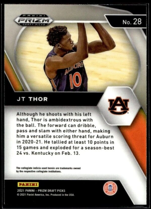 _10 2021 Panini Prizm Draft Picks Auburn Tigers #28 JT Thor RC Rookie