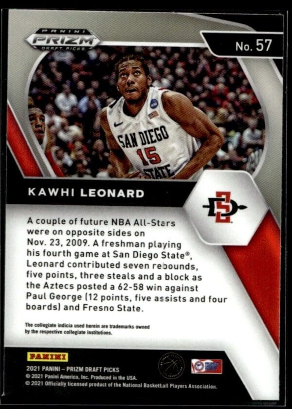 2021 Panini Prizm Draft Picks San Diego State Aztecs #57 Kawhi Leonard