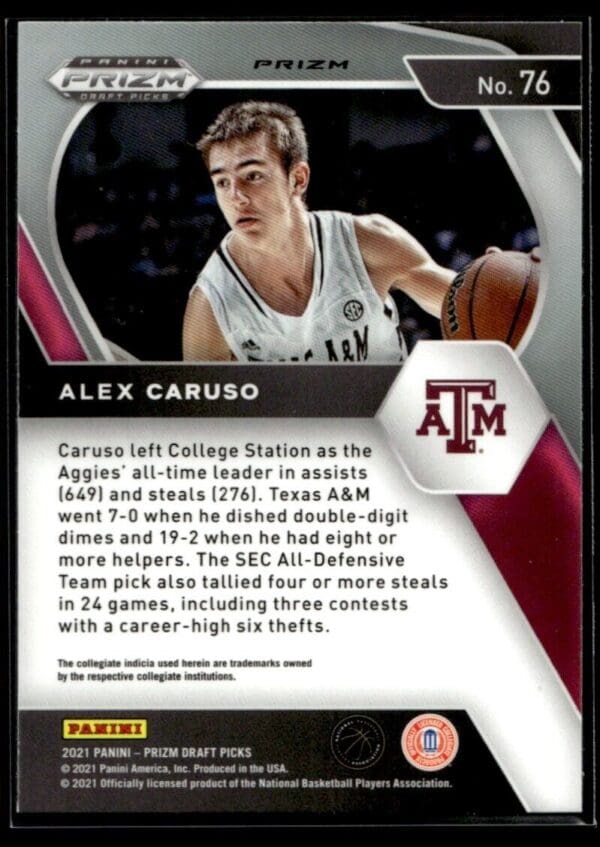 2021 Panini Prizm Draft Picks Texas A&M Aggies #76 Alex Caruso RC Rookie Orange