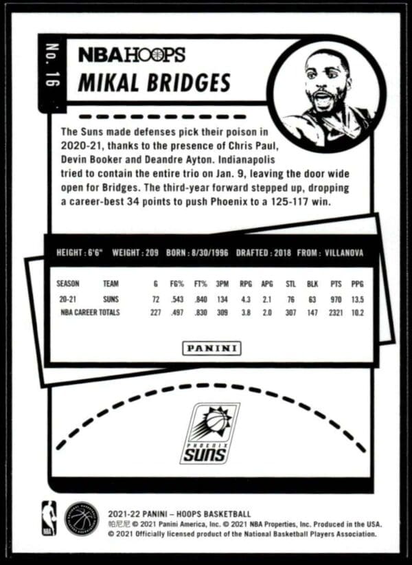 2021 NBA Hoops Phoenix Suns #16 Mikal Bridges