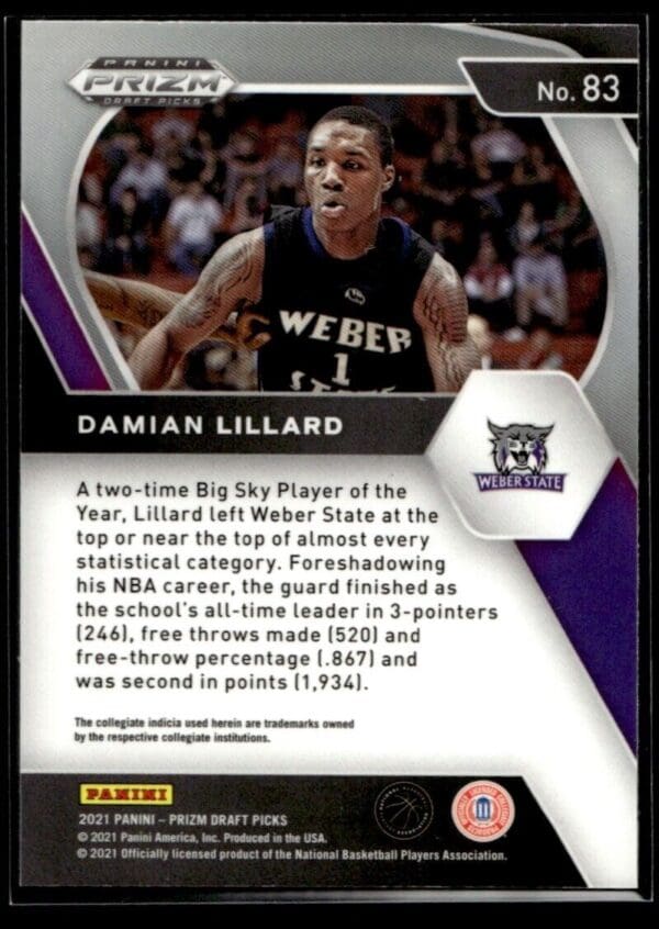 2021 Panini Prizm Draft Picks Weber State Wildcats #83 Damian Lillard