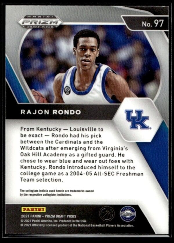 2021 Panini Prizm Draft Picks Kentucky Wildcats #97 Rajon Rondo