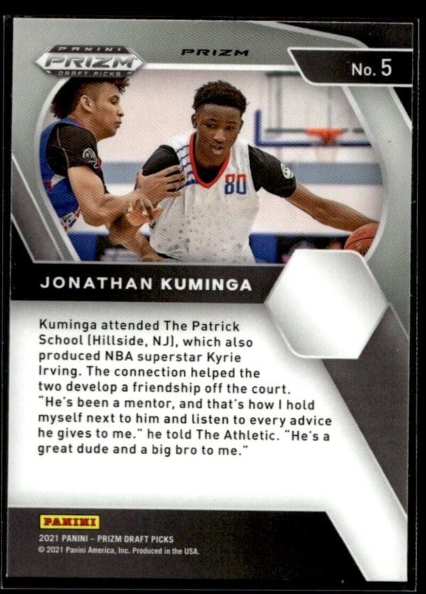 _10 2021 Panini Prizm Draft Picks Golden State Warriors #5 Jonathan Kuminga Orange C