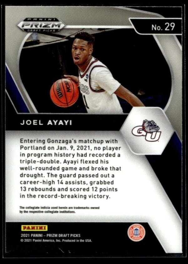 _10 2021 Panini Prizm Draft Picks Gonzaga Bulldogs #29 Joel Ayayi RC Rookie