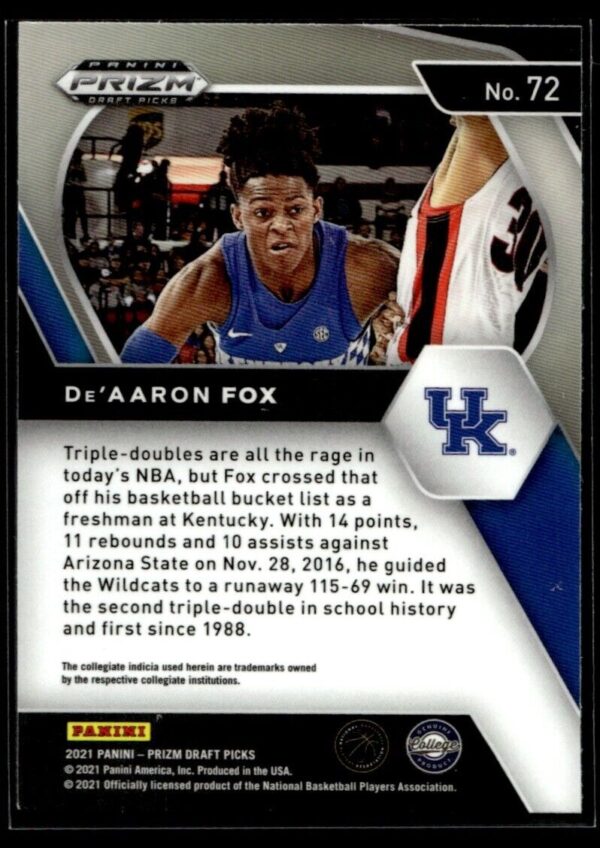 2021 Panini Prizm Draft Picks Kentucky Wildcats #72 De'Aaron Fox