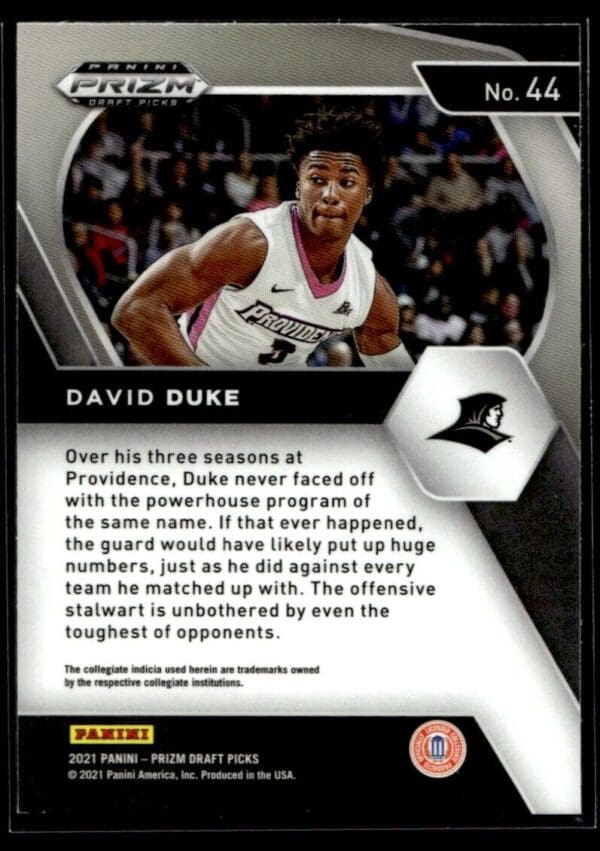 _10 2021 Panini Prizm Draft Picks Providence Friars #44 David Duke Jr. RC Rookie