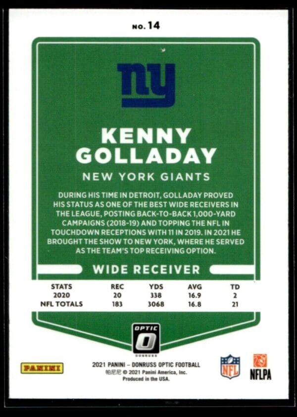2021 Donruss Optic Kenny Golladay New York Giants #14