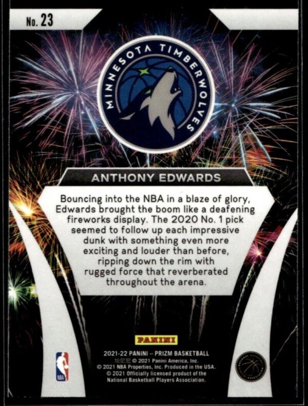 2021-22 Panini Prizm Fireworks Anthony Edwards Minnesota Timberwolves #23 Silver