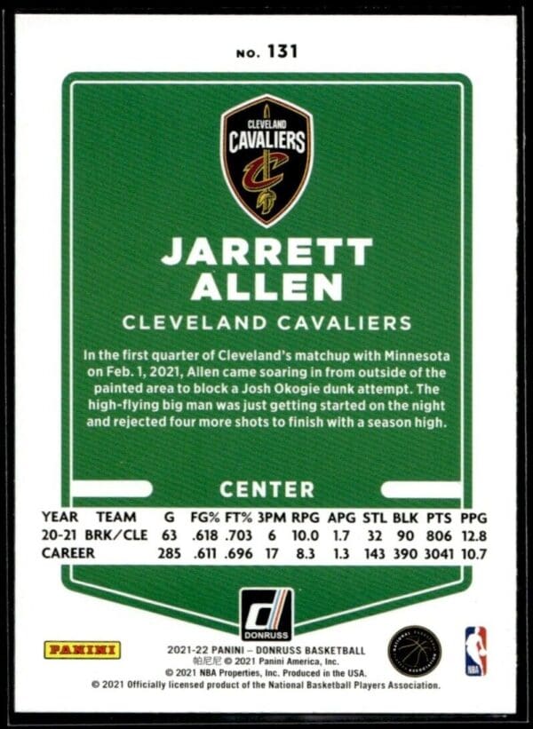 _10 2021-22 Donruss Optic Jarrett Allen Cleveland Cavaliers #131