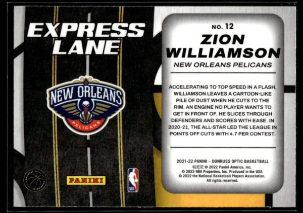 2021 Donruss Optic Express Lane New Orleans Pelicans #12 Zion Williamson