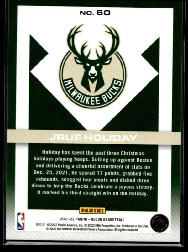 2021-22 Panini Recon Jrue Holiday Milwaukee Bucks #60