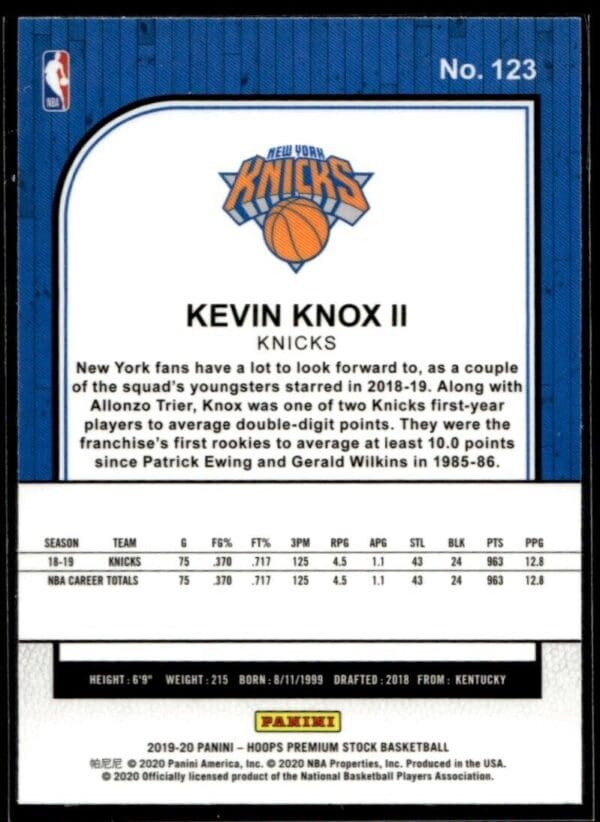 _10 2019-20 Hoops Kevin Knox II New York Knicks #123