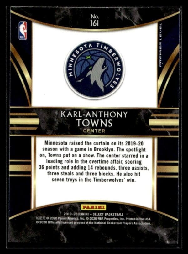 2019-20 Panini Select Karl-Anthony Towns Minnesota Timberwolves #161