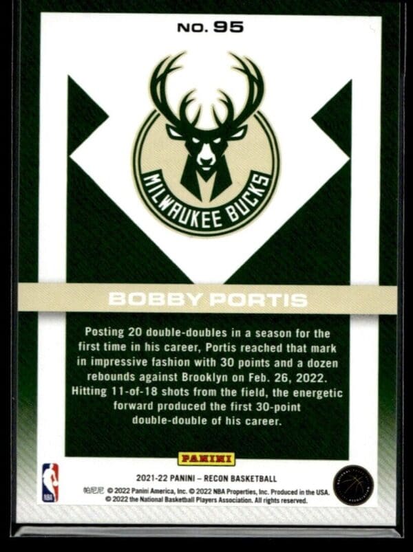_10 2021-22 Panini Recon Bobby Portis Milwaukee Bucks #95