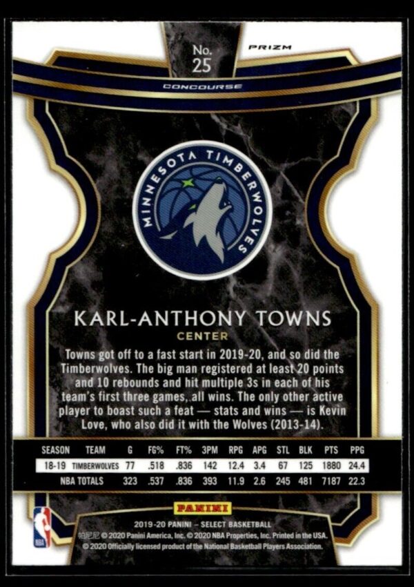 _10 2019-20 Panini Select Silver Karl-Anthony Towns Minnesota Timberwolves #25