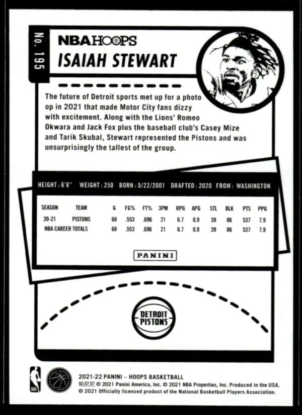2021 NBA Hoops Detroit Pistons #195 Isaiah Stewart