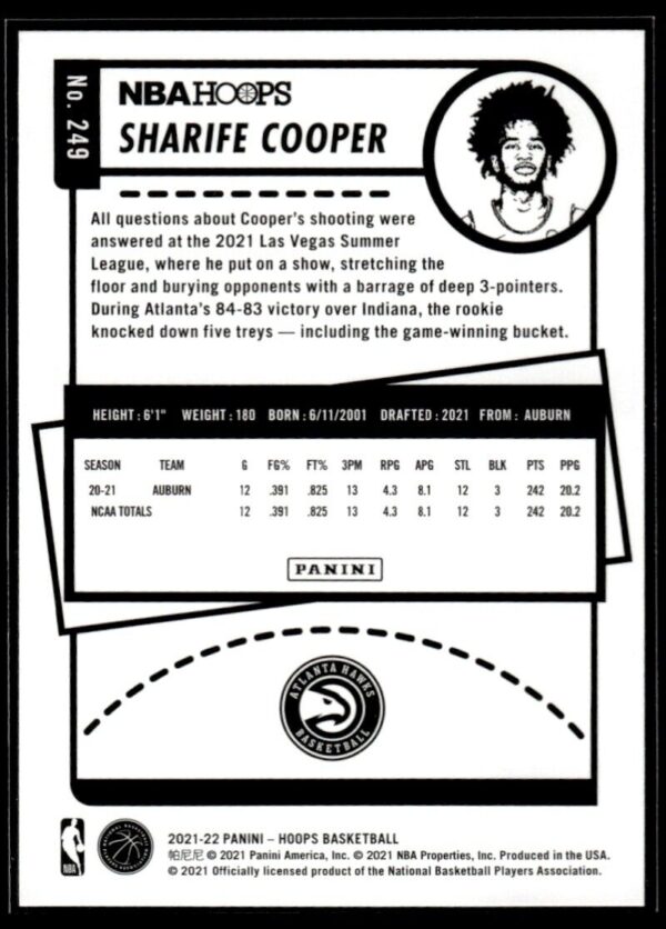 2021 NBA Hoops Atlanta Hawks #249 Sharife Cooper RC Rookie