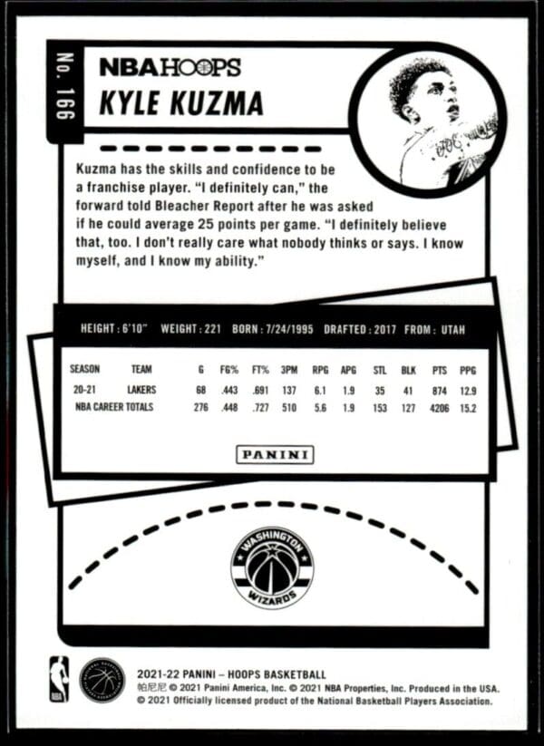 2021 NBA Hoops Los Angeles Lakers #156 Kyle Kuzma