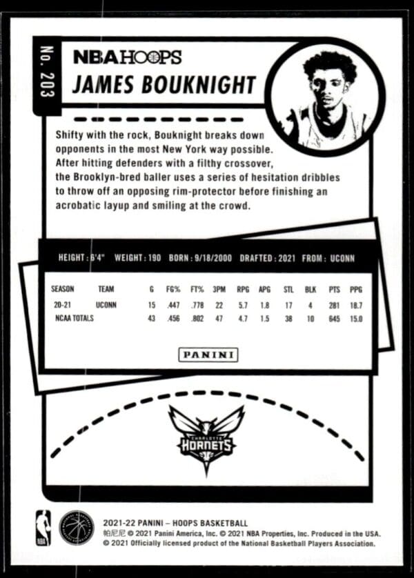 2021 NBA Hoops Charlotte Hornets #203 James Bouknight RC Rookie