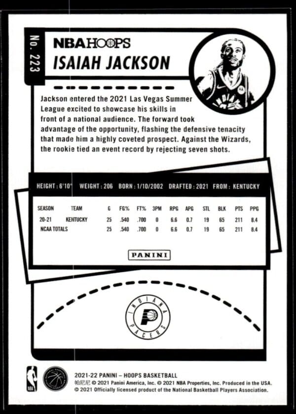 2021 NBA Hoops Indiana Pacers #223 Isaiah Jackson RC Rookie