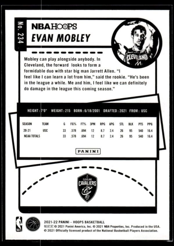 _10 2021 NBA Hoops Cleveland Cavaliers #234 Evan Mobley RC Rookie