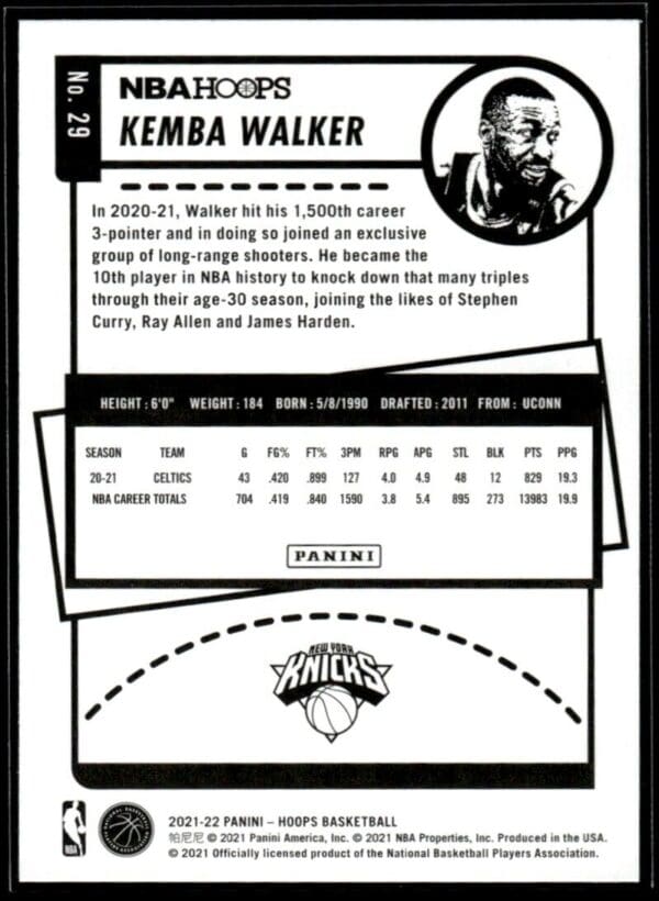 2021 NBA Hoops New York Knicks #29 Kemba Walker