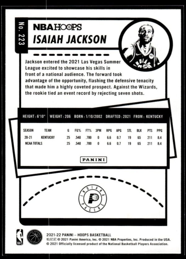2021 NBA Hoops Indiana Pacers #223 Isaiah Jackson RC Rookie