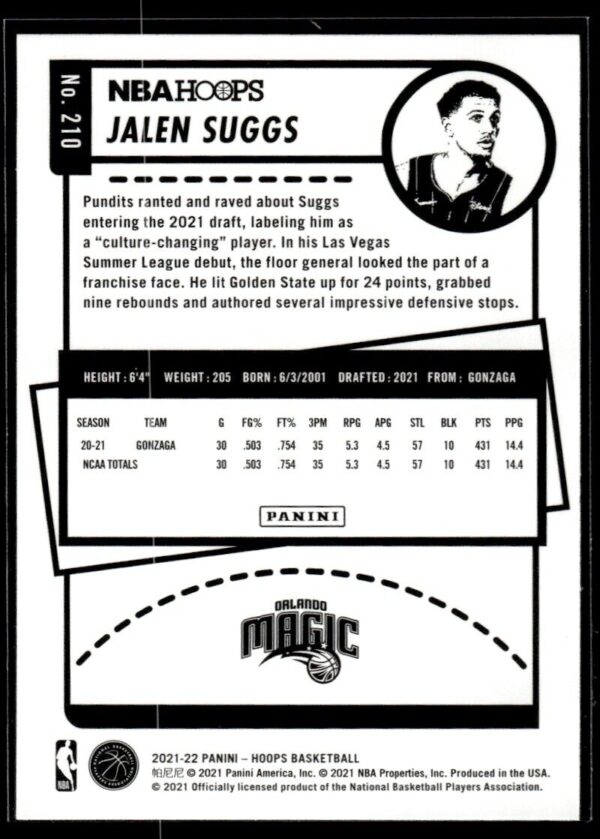 2021 NBA Hoops Orlando Magic #210 Jalen Suggs RC Rookie