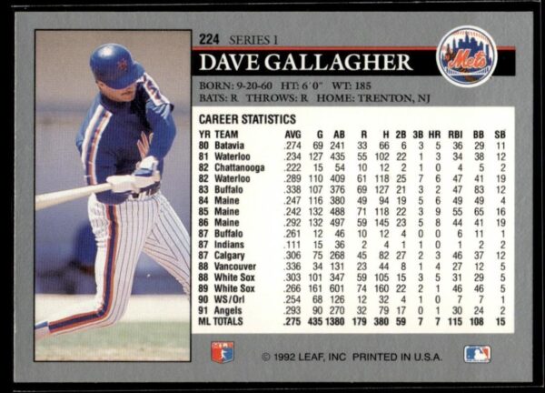 1992 Leaf New York Mets #224 Dave Gallagher