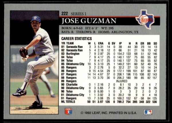 _10 1992 Leaf Texas Rangers #222 Jose Guzman