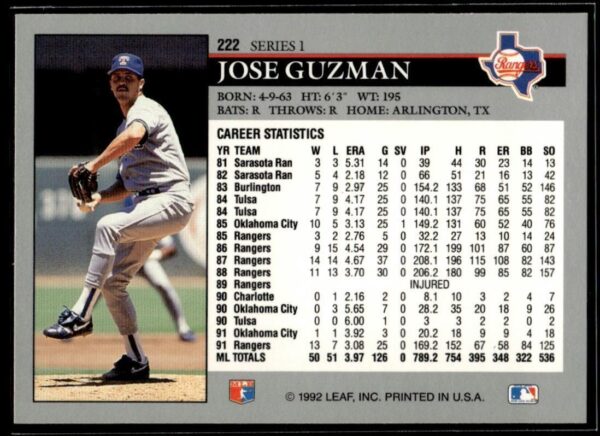 _10 1992 Leaf Texas Rangers #222 Jose Guzman