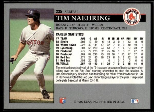 1992 Leaf Boston Red Sox #235 Tim Naehring
