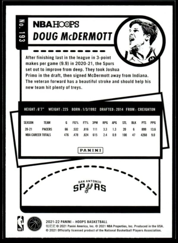 2021 NBA Hoops San Antonio Spurs #193 Doug McDermott