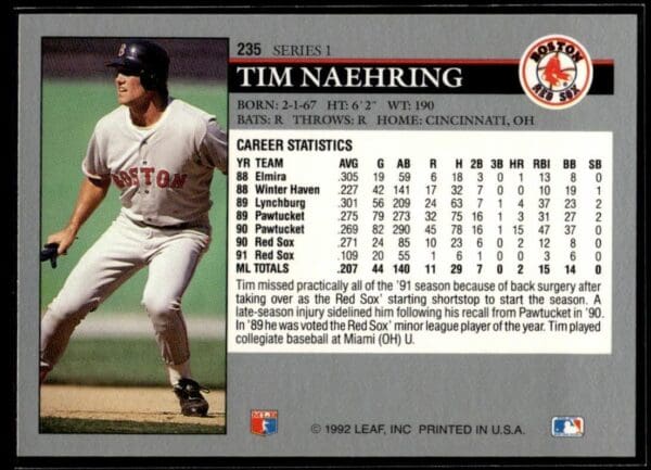 1992 Leaf Boston Red Sox #235 Tim Naehring