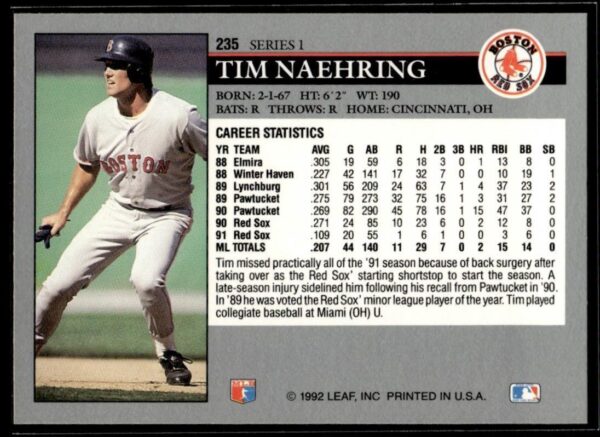 _10 1992 Leaf Boston Red Sox #235 Tim Naehring