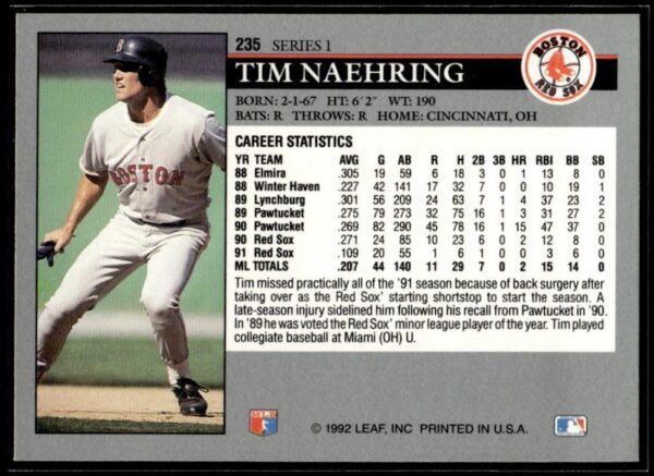 1992 Leaf Boston Red Sox #235 Tim Naehring