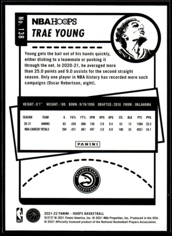 2021 NBA Hoops Atlanta Hawks #138 Trae Young