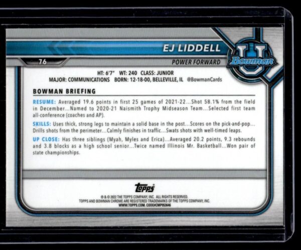 2021 Bowman University  #76 EJ Liddell Refractor