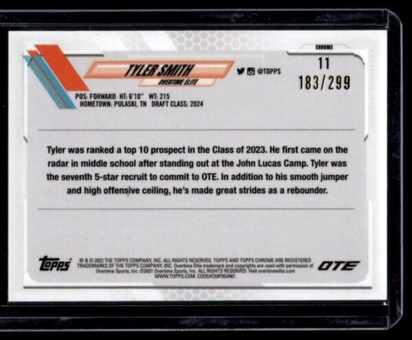 2021 Topps Now Overtime Elite  #D10 Tyler Smith RC Rookie OTE Purple Refractor