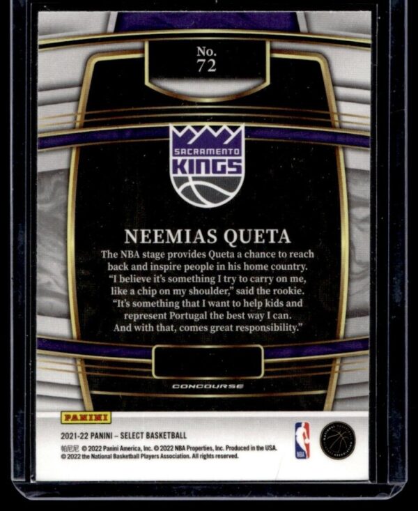 2021 Panini Select Sacramento Kings #144 Neemias Queta RC Rookie Autographed Blu