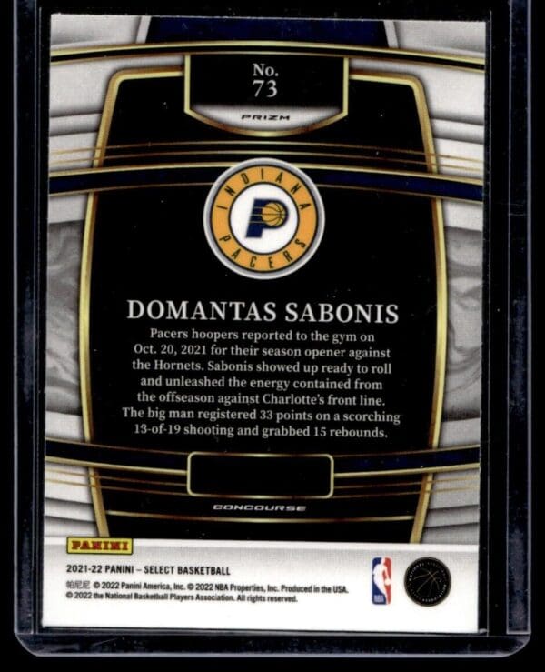 2021 Panini Select Indiana Pacers #73 Domantas Sabonis Orange Shimmer