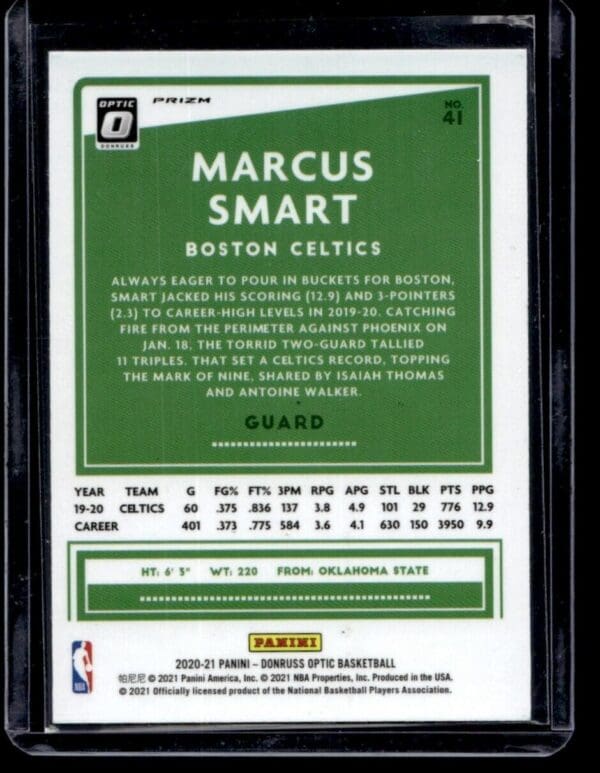 2020 Donruss Optic Boston Celtics #41 Marcus Smart Silver Disco