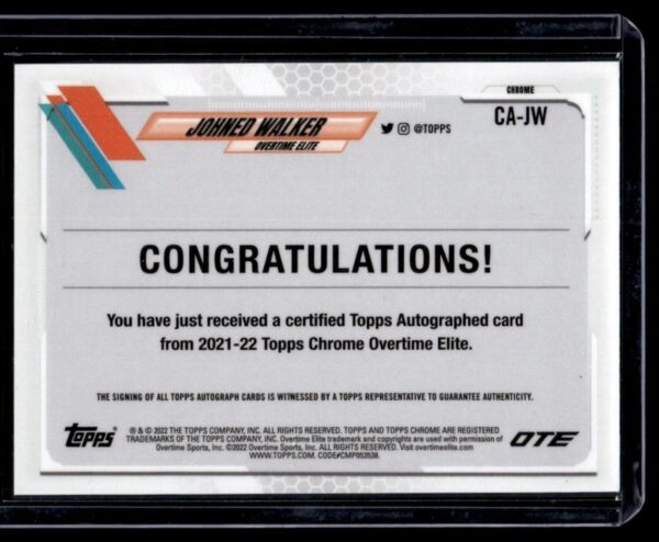 2021 Topps Now Overtime Elite  #CA-JW Johned Walker RC Rookie Autographed Refrac