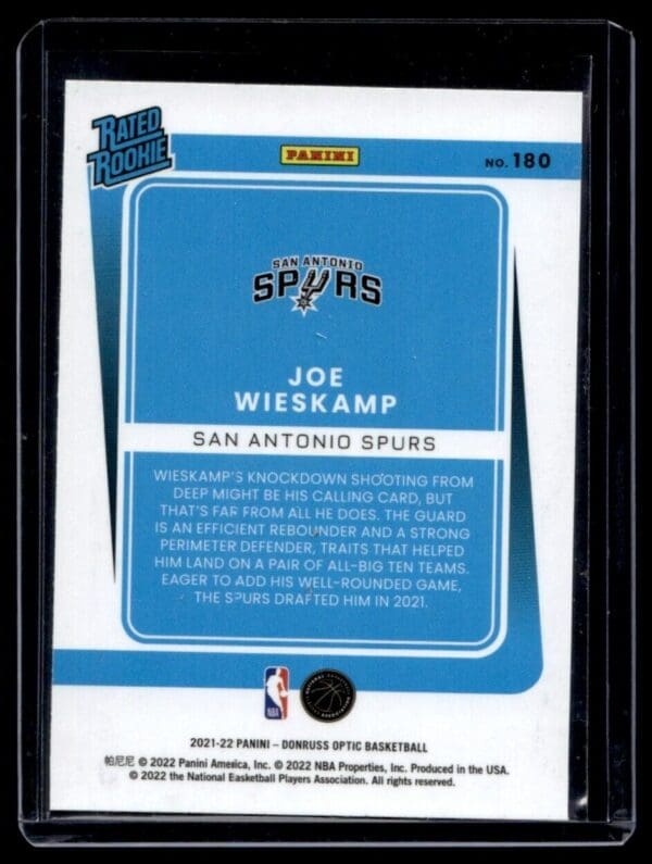 _10 2021 Donruss San Antonio Spurs #230 Joe Wieskamp RC Rookie