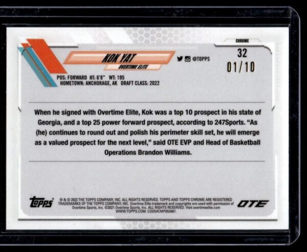 2022 Topps  #32 Kok Yat RC Rookie 1/10 OTE Black Refractor