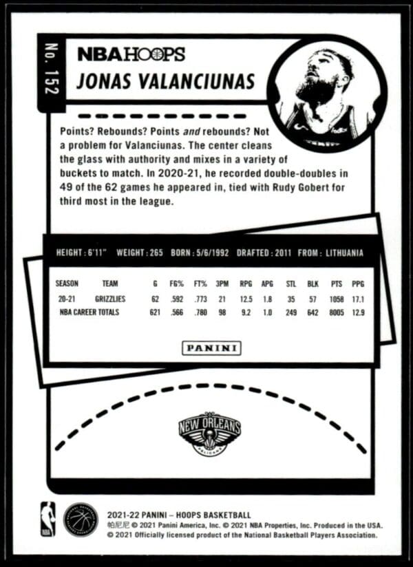 2021 NBA Hoops New Orleans Pelicans #152 Jonas Valanciunas