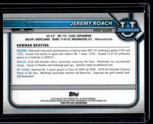2021 Bowman University  #79 Jeremy Roach Refractor