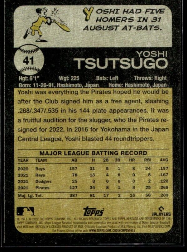 2022 Topps Heritage Yoshi Tsutsugo Pittsburgh Pirates #41